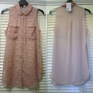 Pink SWAN Top H&M Divided Sheer Button Up Shirt Tunic NWT S